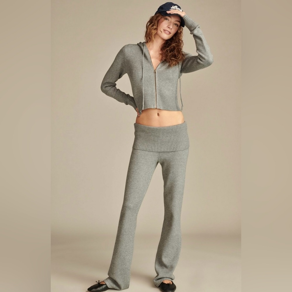 NWT!!! Lucky Brand Fold Over Sweater Pant and Sweater Zip Up Cropped Hoodie